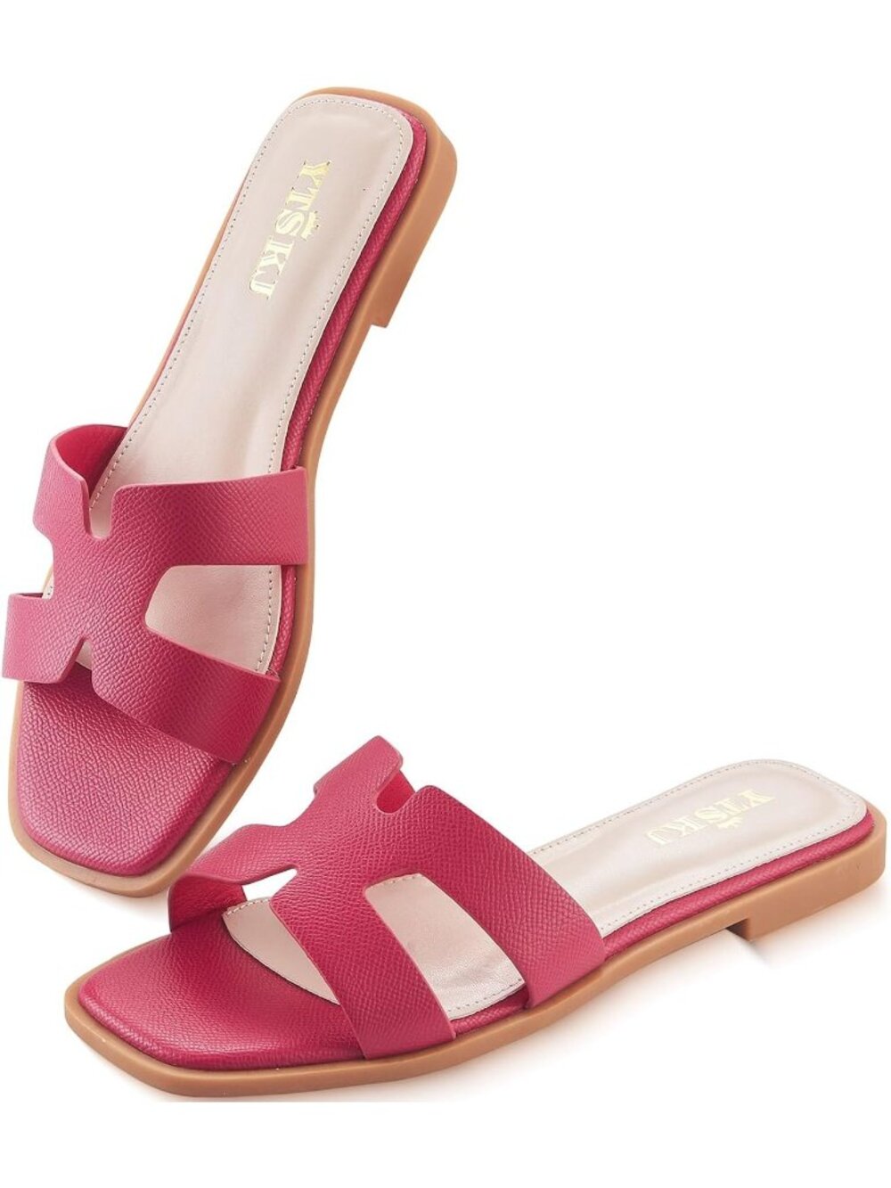 🆕Women's Hot Pink Comfortable Flat Open Toe Casual Wide Width Cute Shoes